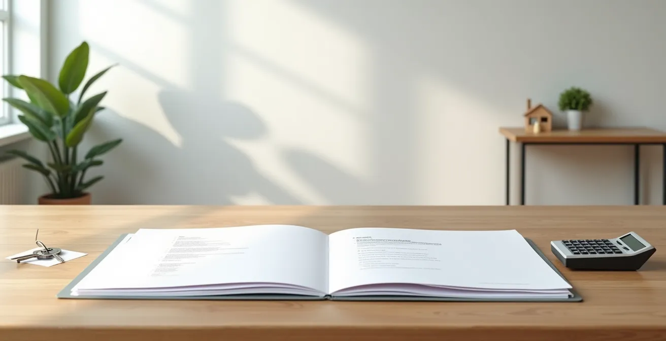 Évaluation immobilière avec documents de diagnostic sur table en bois